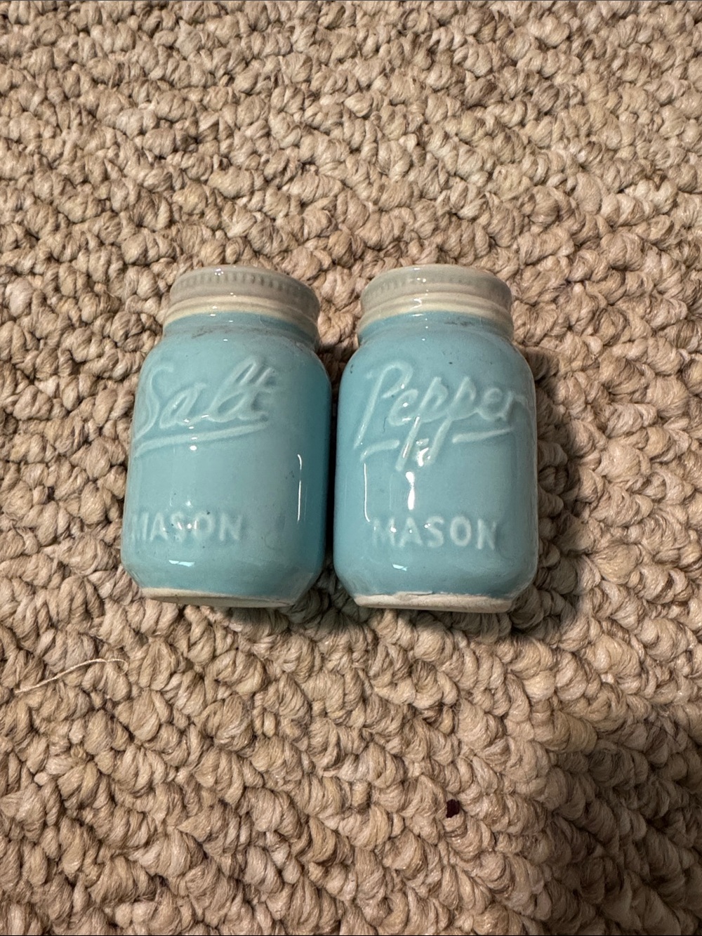 Salt and Pepper Shaker Set Mason Jar Blue